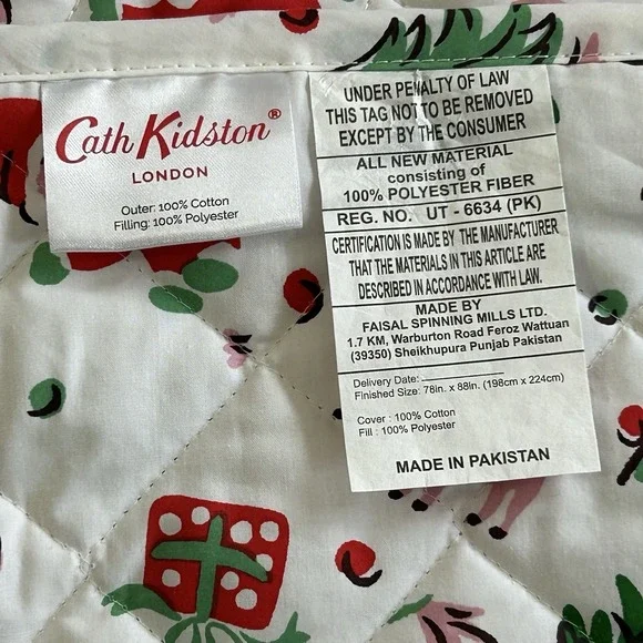 Cath Kidston London Ditsy Deer Pink Christmas Holiday FULL Quilt 87.5" x 77.5" - Picture 7 of 9